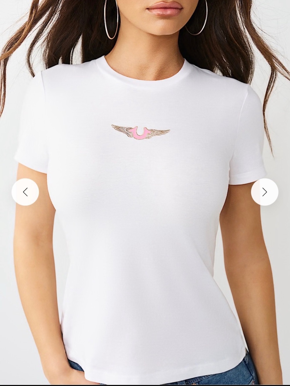 True Religion Horseshoe Winged White/Pink Short-Sleeve Crewneck Tee - Picture 2 of 11